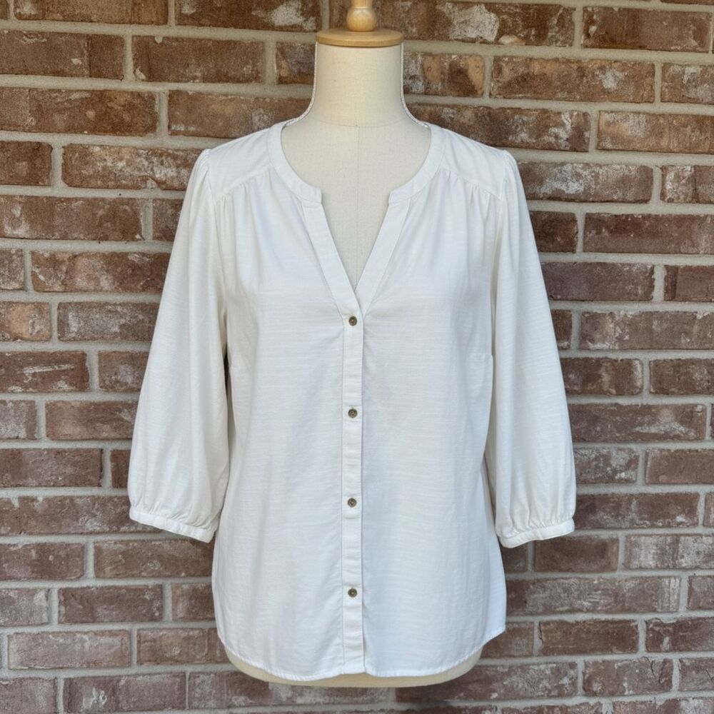 Knox Rose Cream Cotton Blend 3/4 Sleeve Peasant Blouse XXL